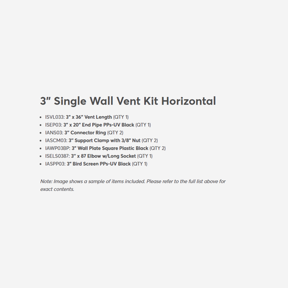 3in Single Wall Vent Kit Horizontal / kit contents v2